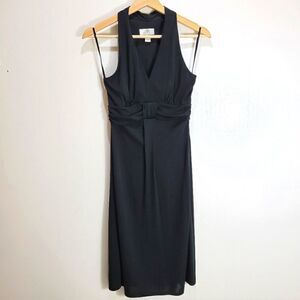 LOFT Ann Taylor Black V Neck Knot Bust Dress
